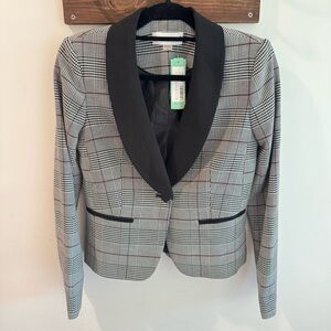 NWT Calvin Klein Eileen Contrast Collar Plaid Blazer Jacket Size 2